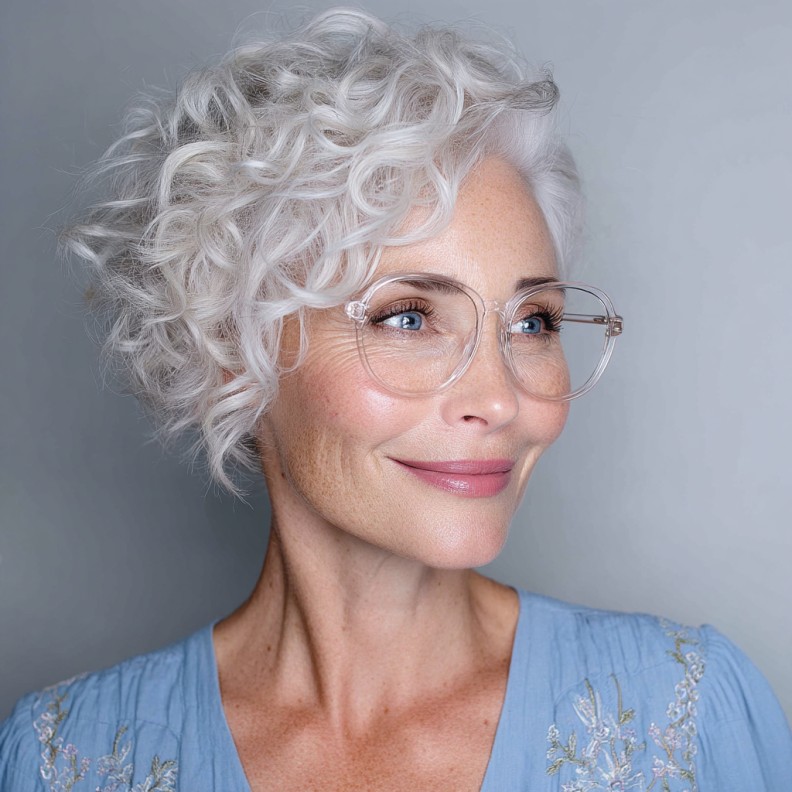 Chic Curly Side-Swept Pixie with Defined Curls
