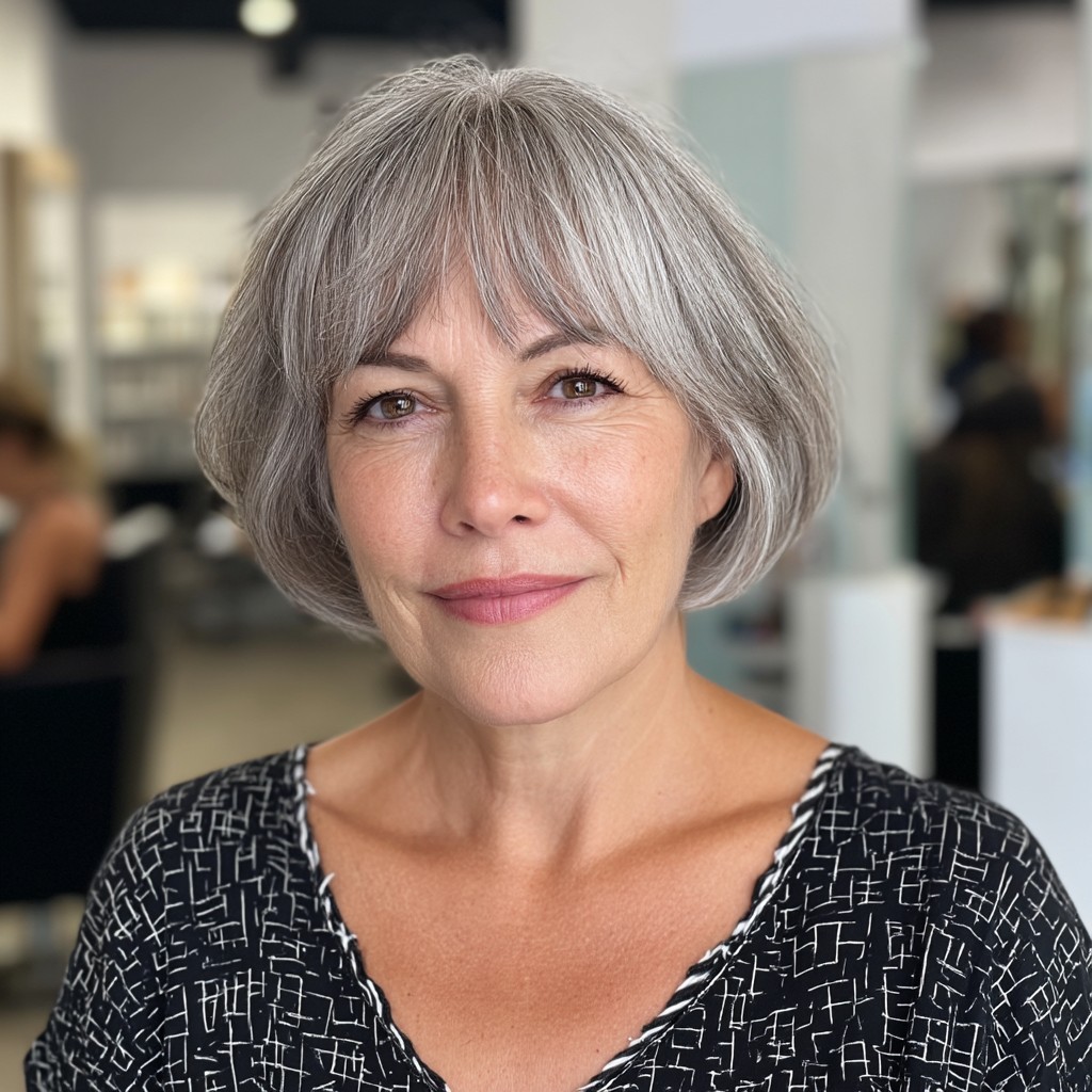 Chic Feathered Bangs with Elegant Rounded Bob