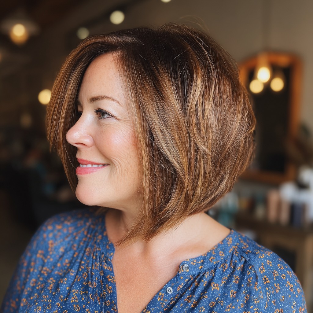 Chic Layered Bob with Warm Highlights