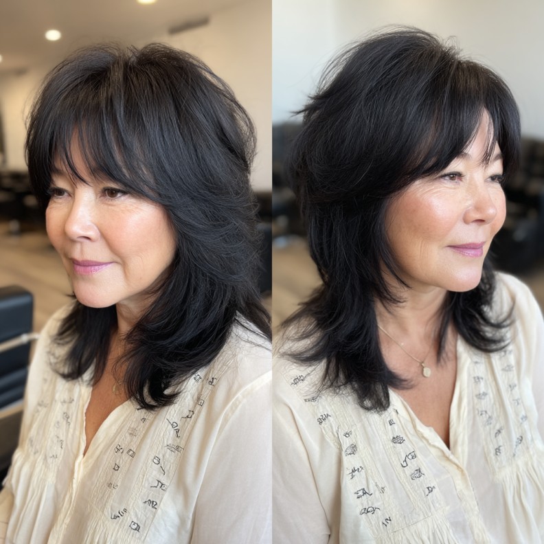 Chic Layered Shag with Soft Bangs