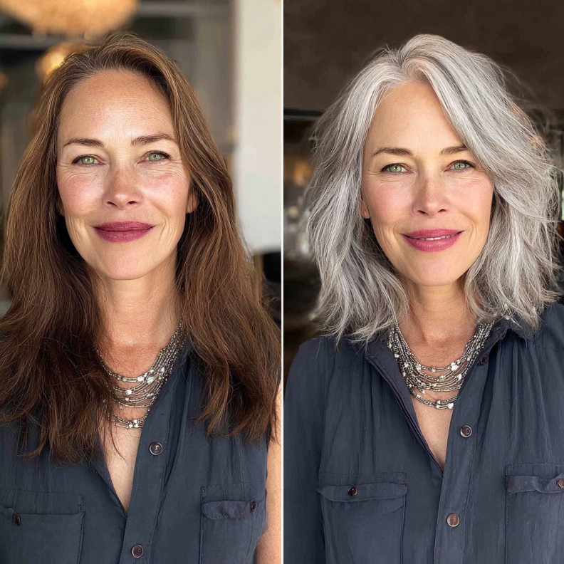 Chic Layered Transition to Silver Hair