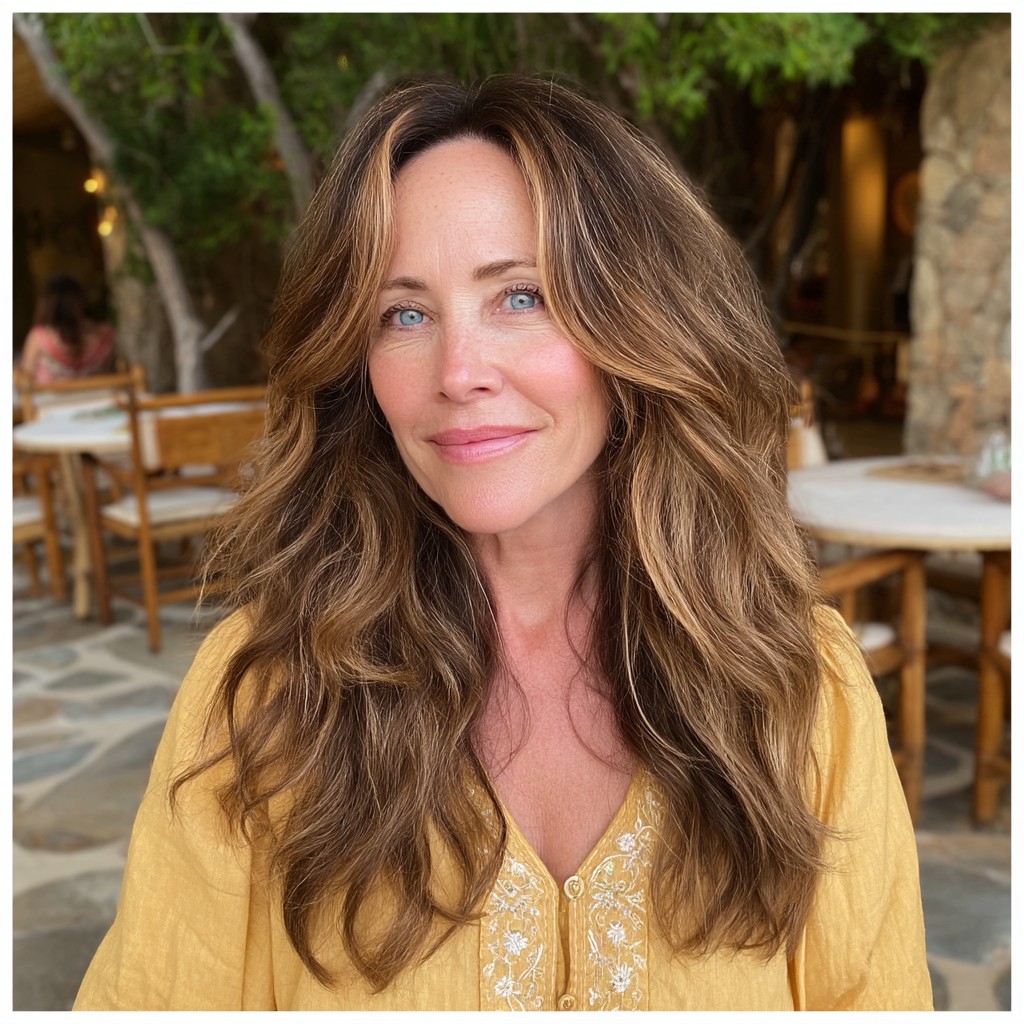 Chic Long Layers with Warm Caramel Highlights