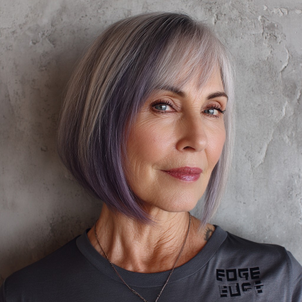 Chic Silver Bob with Subtle Lavender Highlights