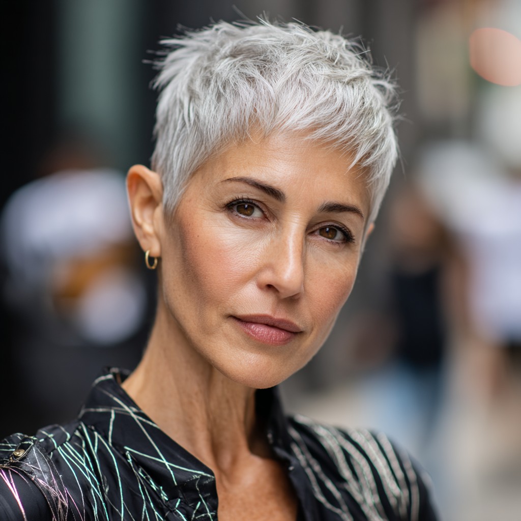 Chic Silver Textured Pixie Cut
