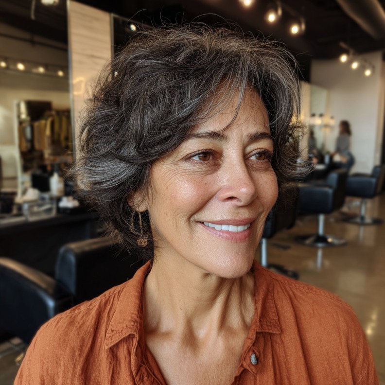 Chic Textured Gray Layers with Soft Movement