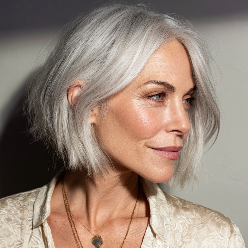 Chic Textured Gray Lob with Soft Waves