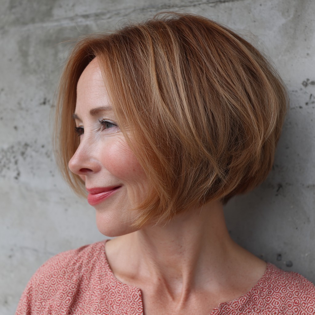 Chic Textured Lob with Soft Caramel Highlights