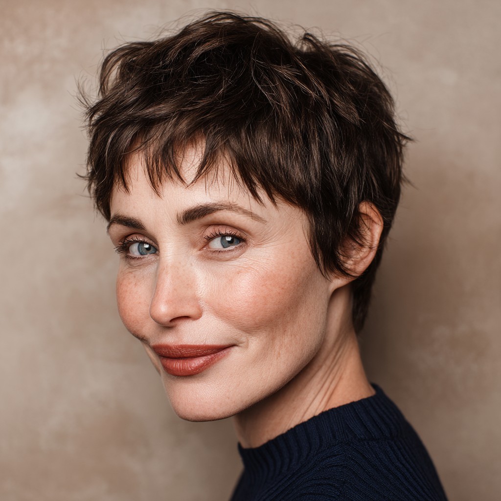 Chic Textured Pixie Cut with Feathered Bangs