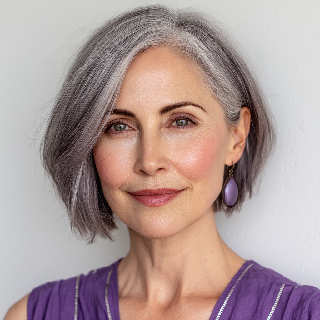 Chic Textured Silver Bob with Subtle Layers