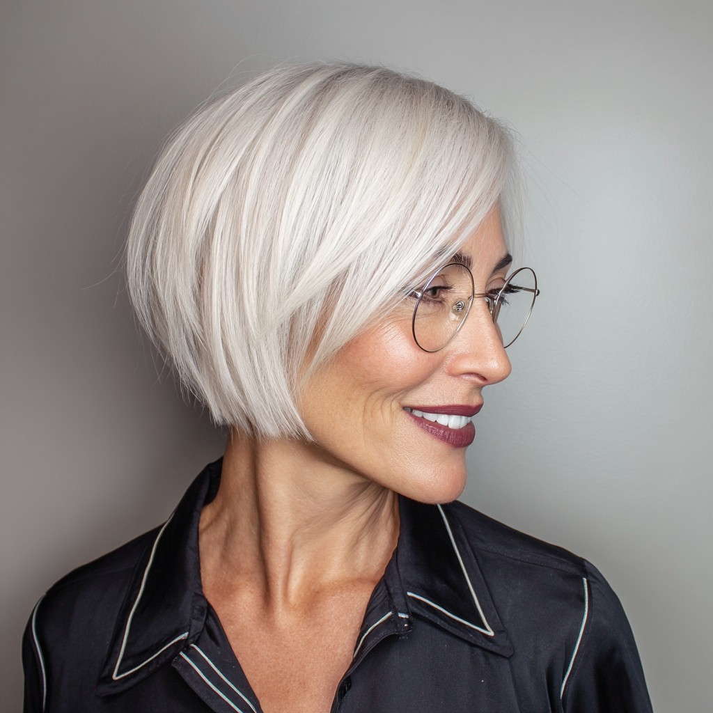 Chic Textured White Bob with Soft Angled Layers