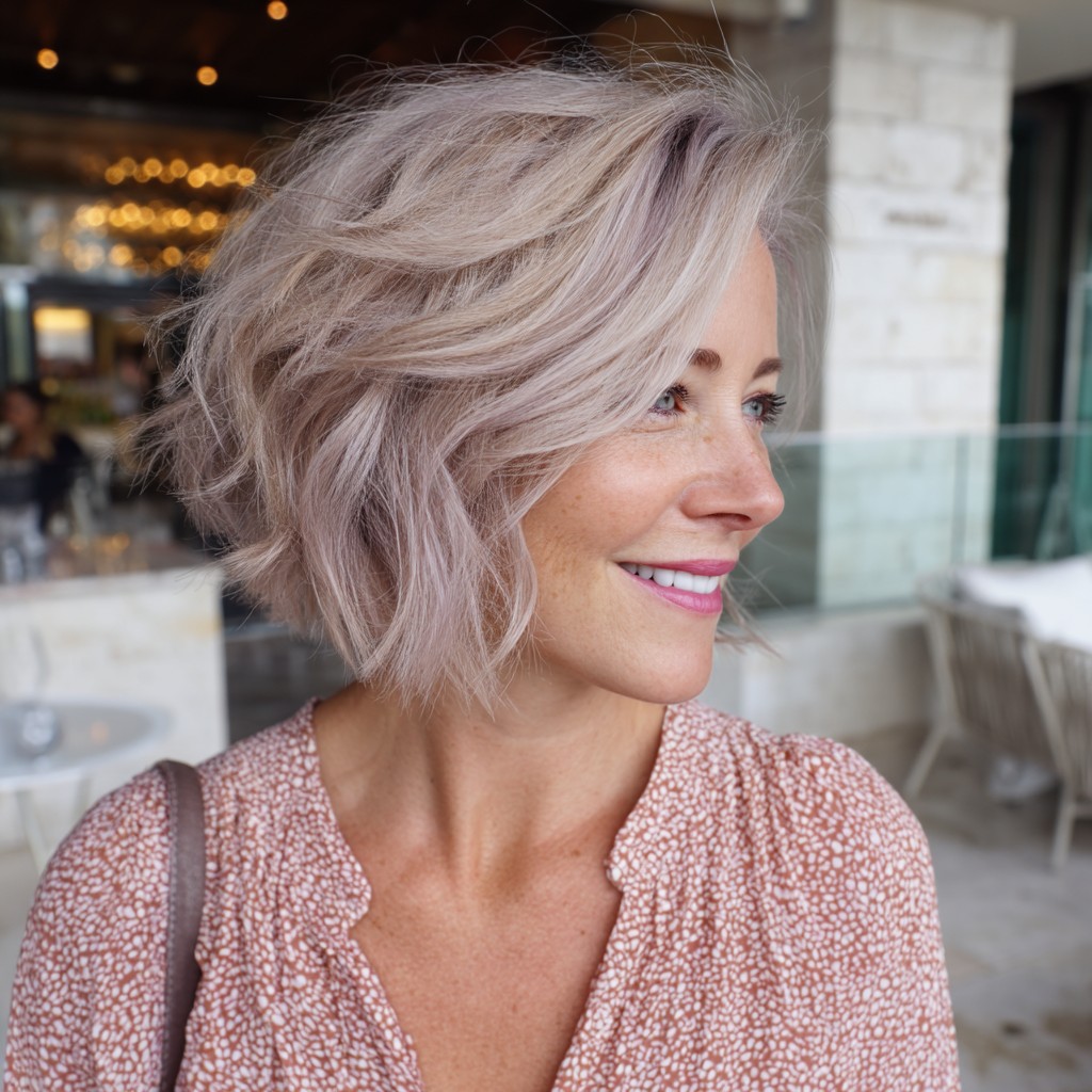 Choppy Textured Bob with Soft Lavender Tones