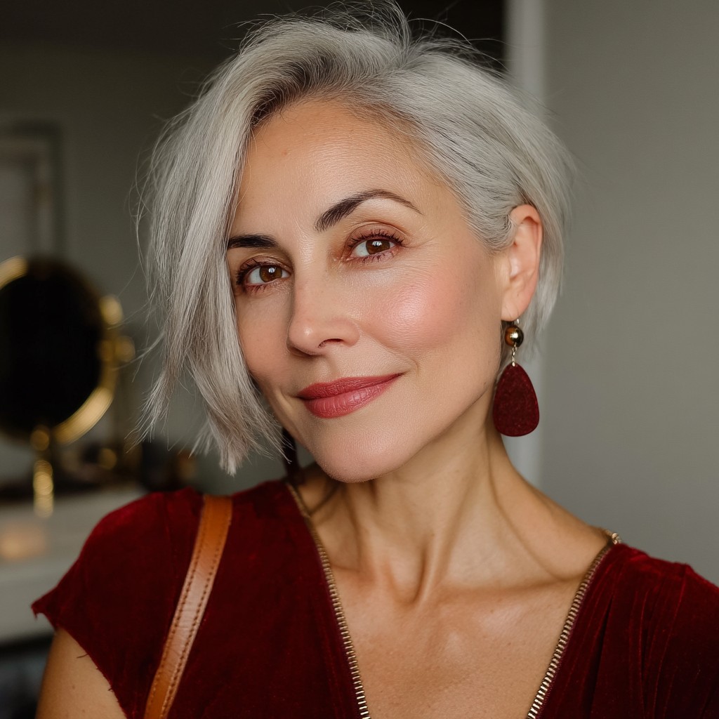 Edgy Textured Silver Bob with Soft Flicks