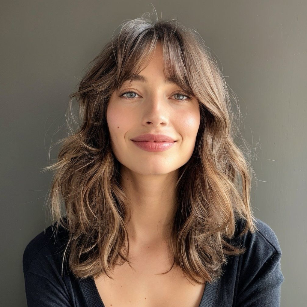 Effortless Mid-Length Waves with Soft Middle Part Bangs