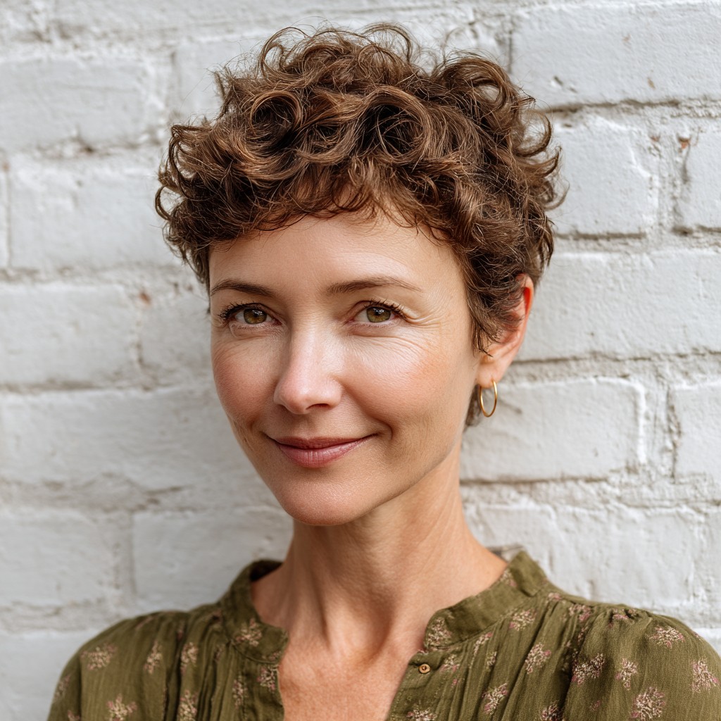 Effortlessly Textured Curly Pixie with Playful Volume