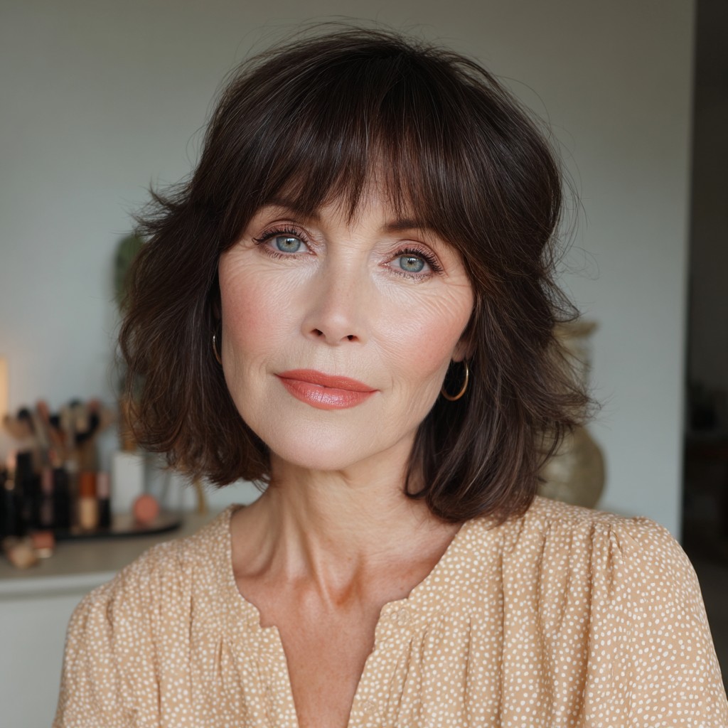 Elegant Feathered Bangs with Textured Bob