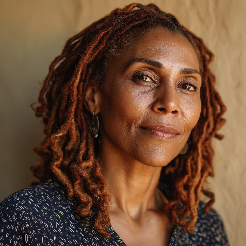 Elegant Medium-Length Locs with Warm Highlights