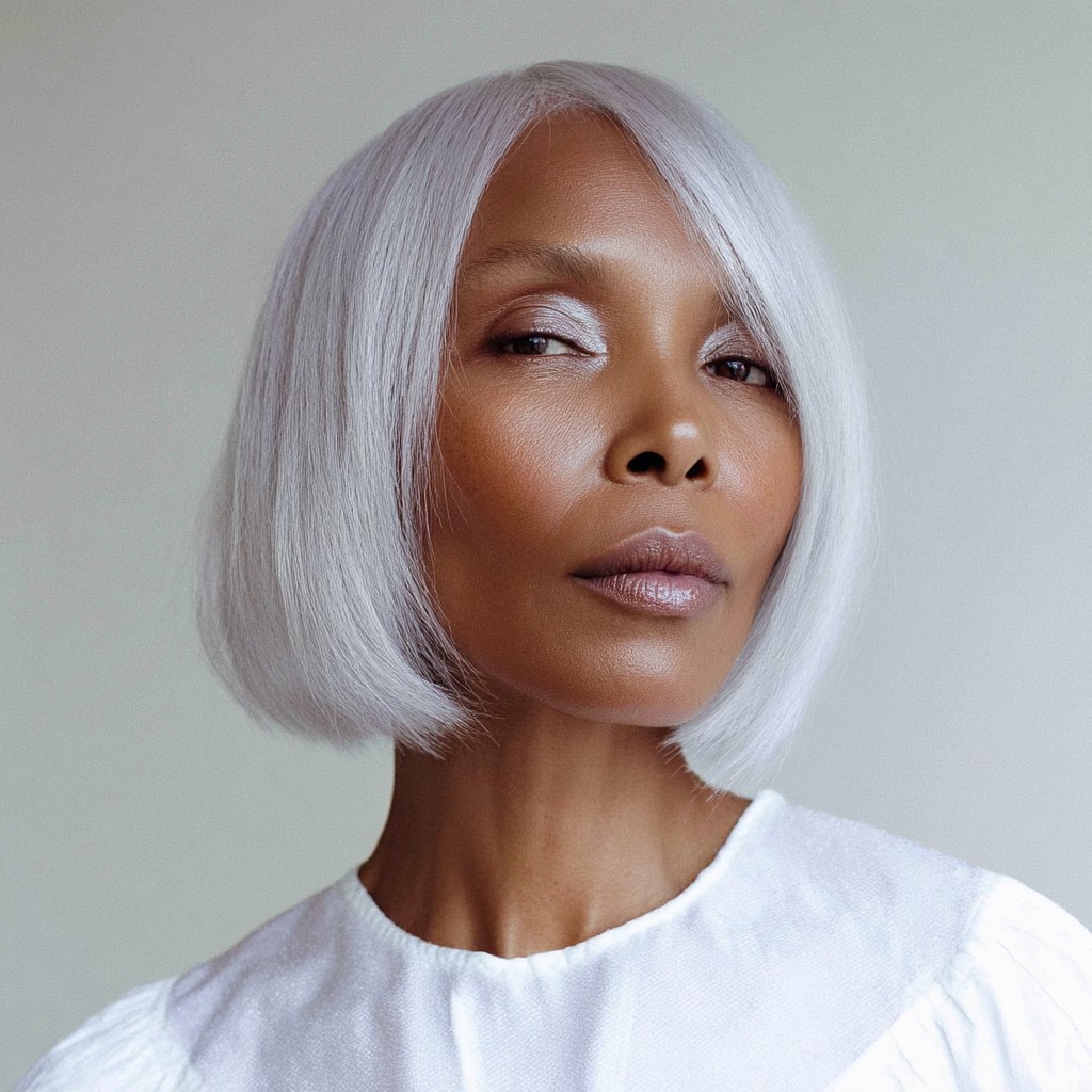 Elegant Silver Blunt Bob with Subtle Shine