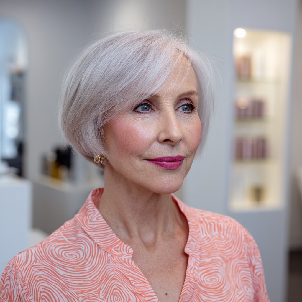 Elegant Silver Layered Bob with Soft Waves