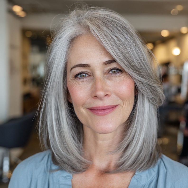 Elegant Softly Layered Silver Haircut