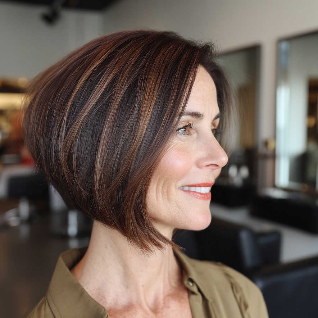 Elegant Stacked Bob with Warm Highlights