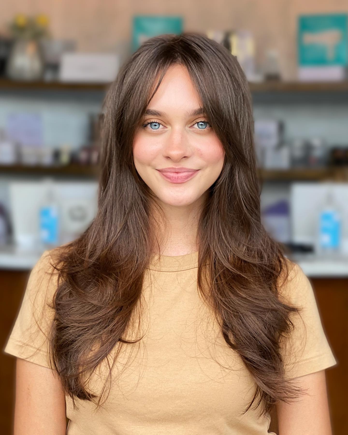 Gorgeous Long Layers with Soft Middle Part Bangs