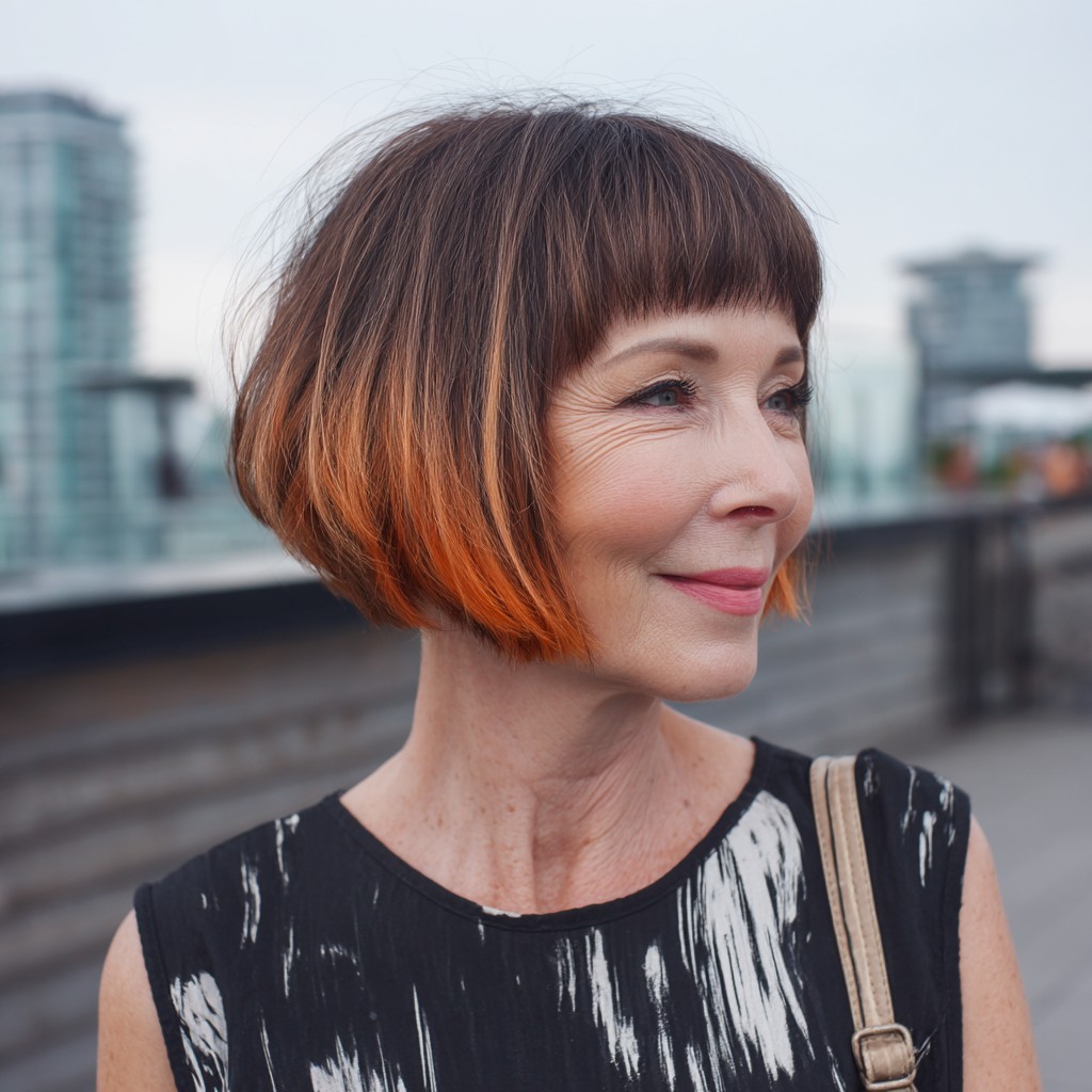 Layered Bob with Vibrant Orange Tips
