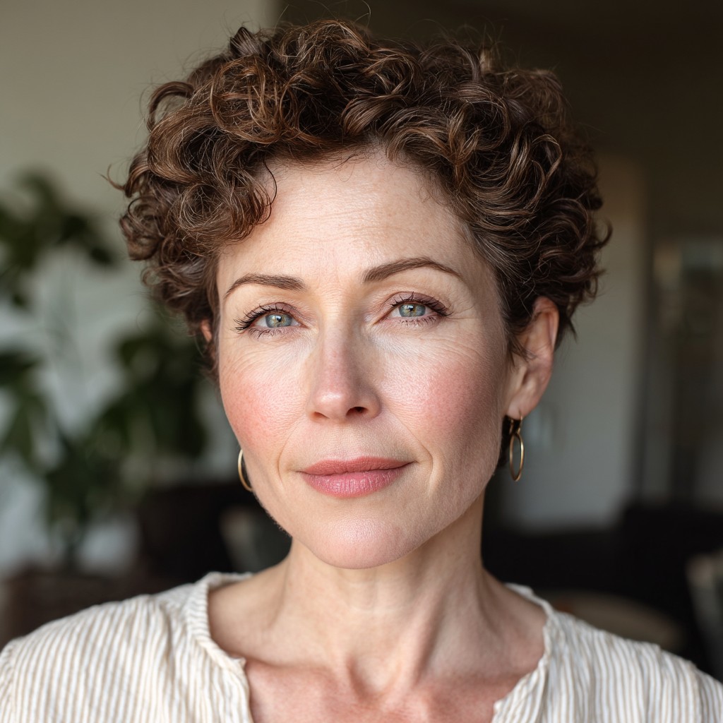 Modern Curly Pixie with Defined Shape