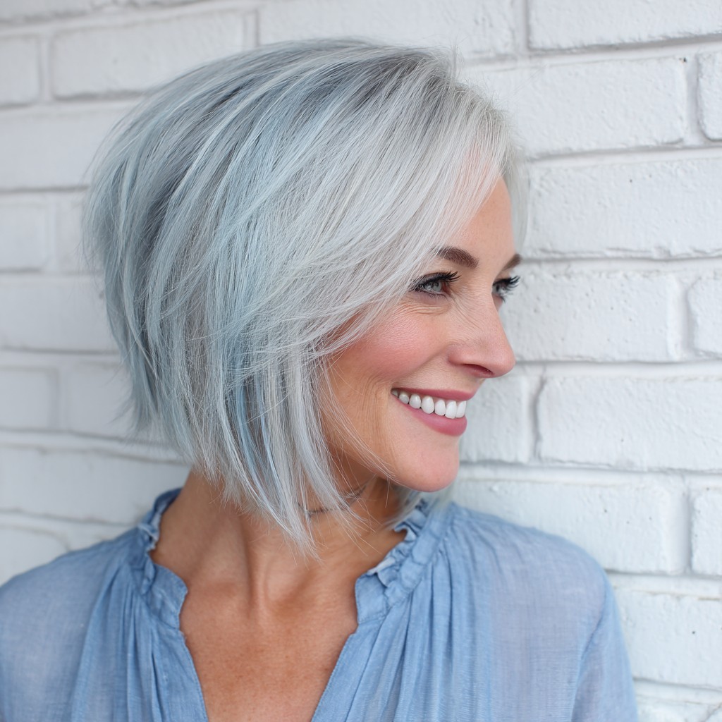 Modern Frosted Bob with Subtle Blue Undertones