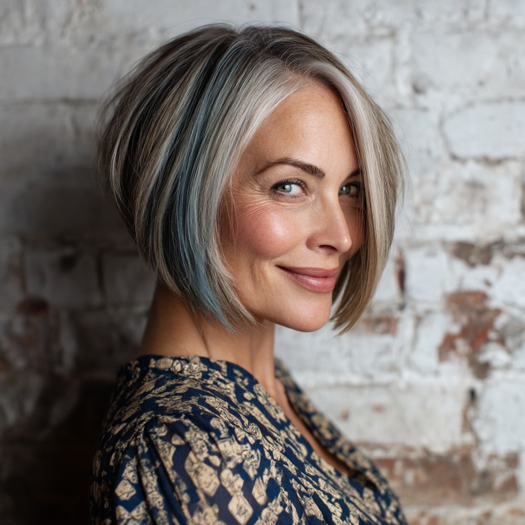 Modern Ice Blue Layered Bob