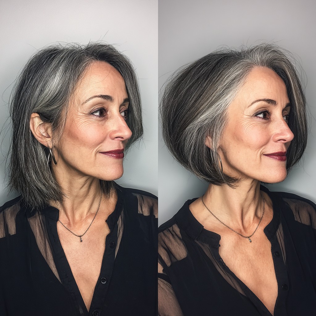 Modern Layered Bob with Soft Gray Highlights