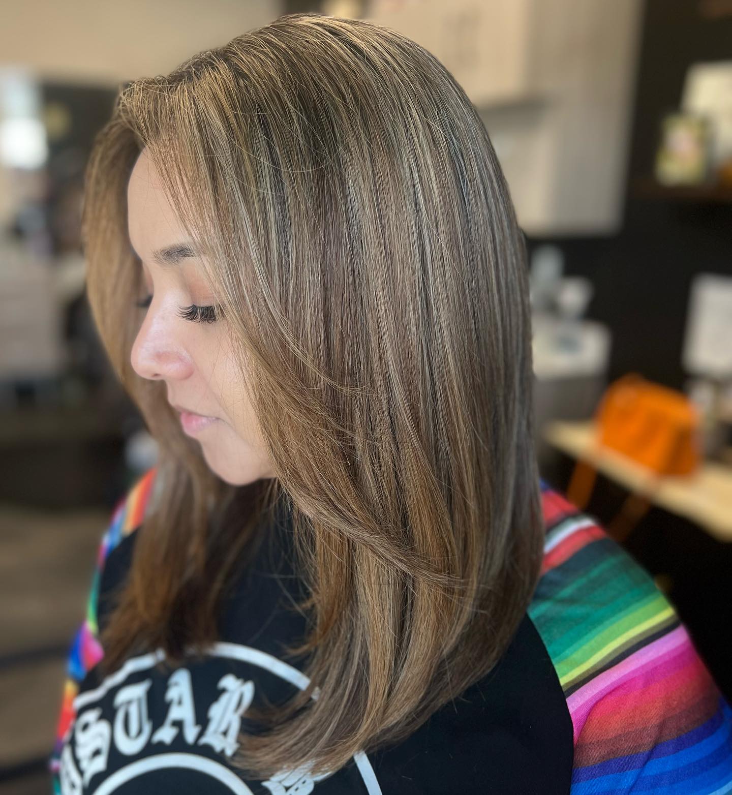 Modern Long Layered Cut with Subtle Caramel Highlights