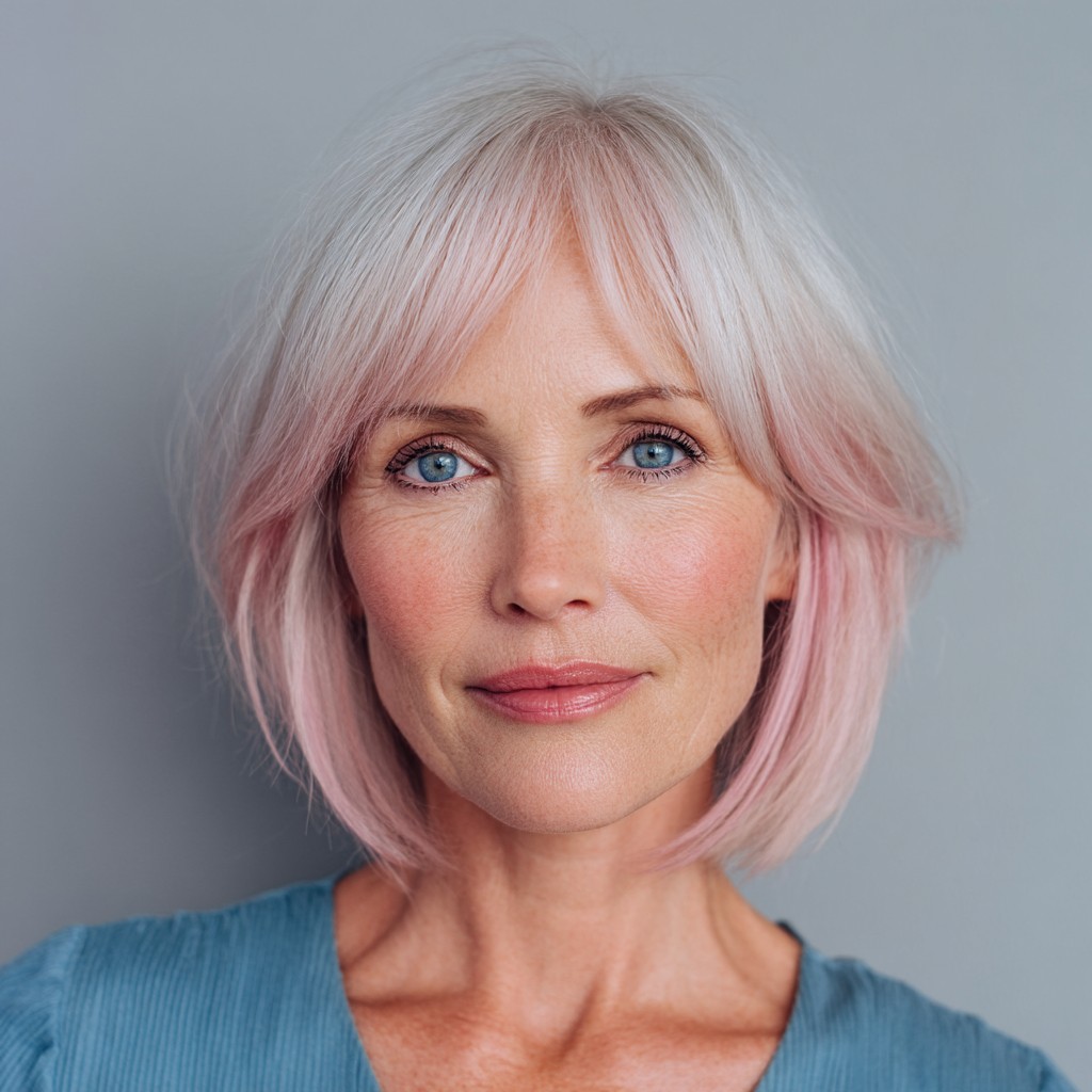 Modern Pastel Pink Bob with Soft Bangs