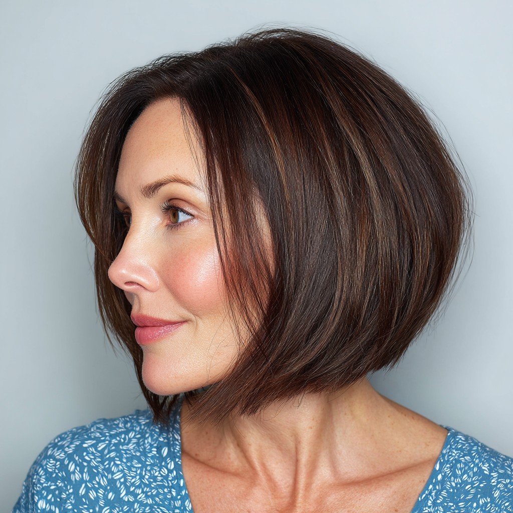 Sleek Brown Bob with Subtle Caramel Highlights