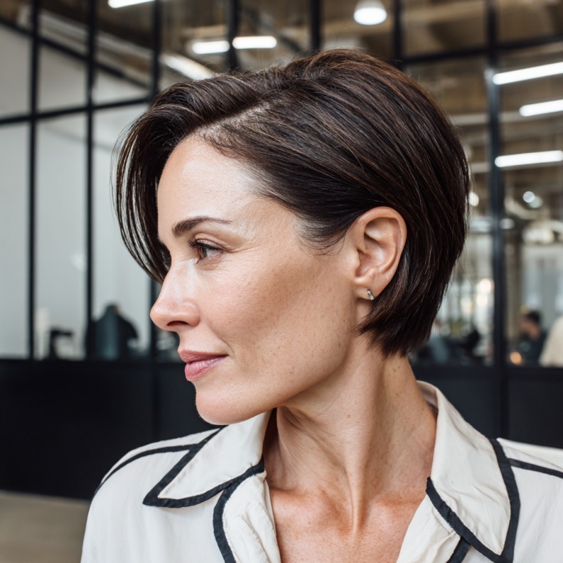Sleek Modern Pixie Cut with Subtle Side Part
