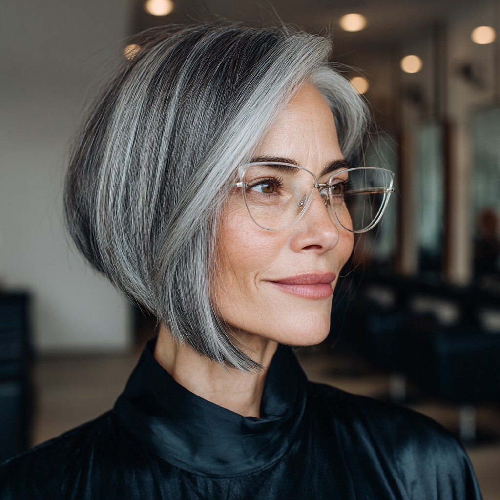 Sleek Silver Bob with Textured Layers