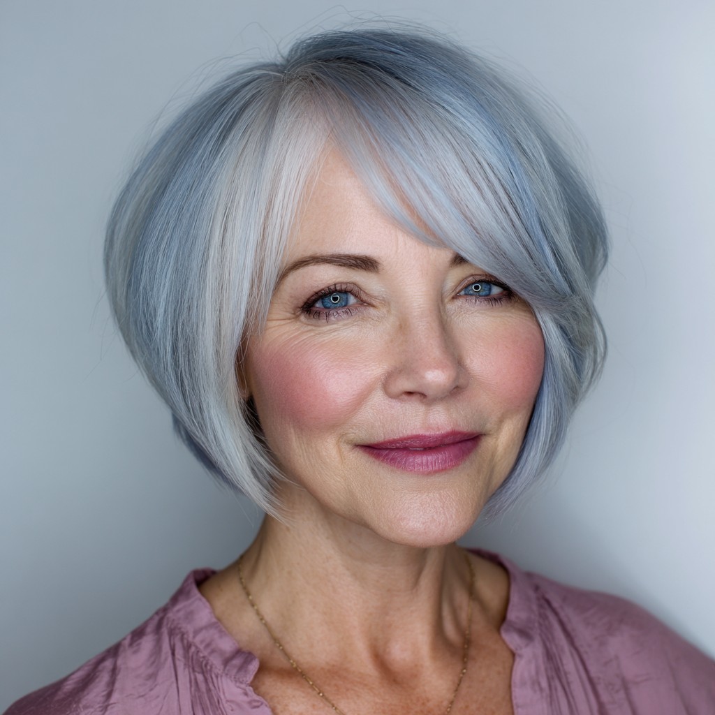Soft Blue-Toned Layered Bob with Subtle Face-Framing Layers