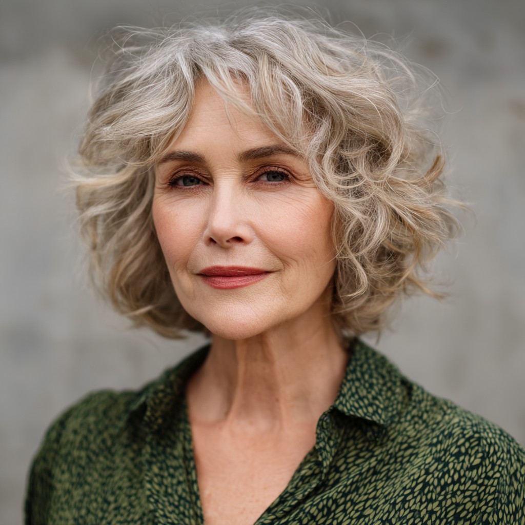 Soft Curly Layered Bob with Subtle Highlights