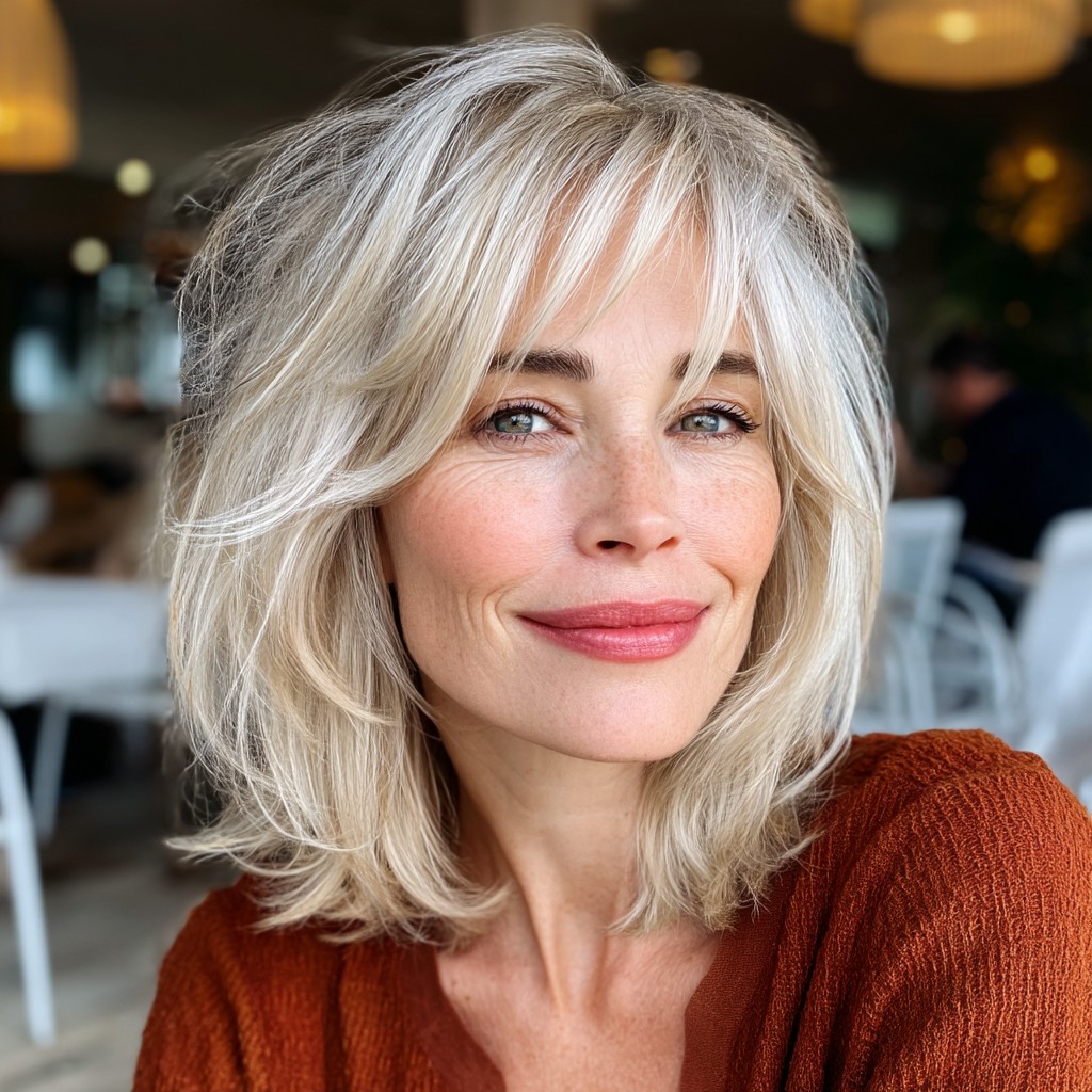 Soft Feathered Bangs with Textured Lob