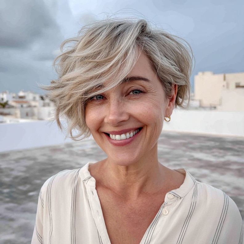 Soft Feathered Side-Swept Pixie with Subtle Highlights