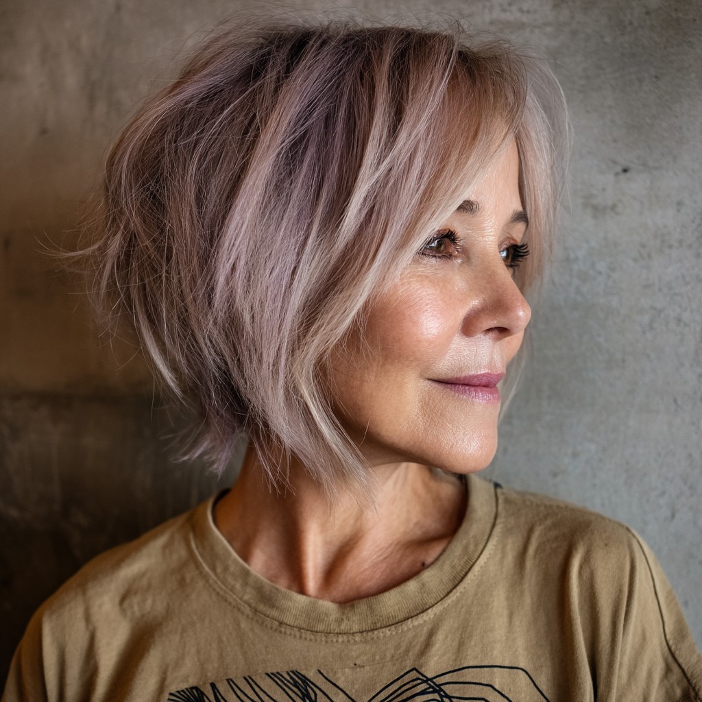 Soft Lavender Layered Bob with Textured Ends