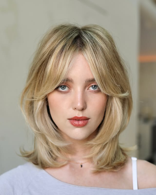 Soft Layered Cut with Middle Part Bangs