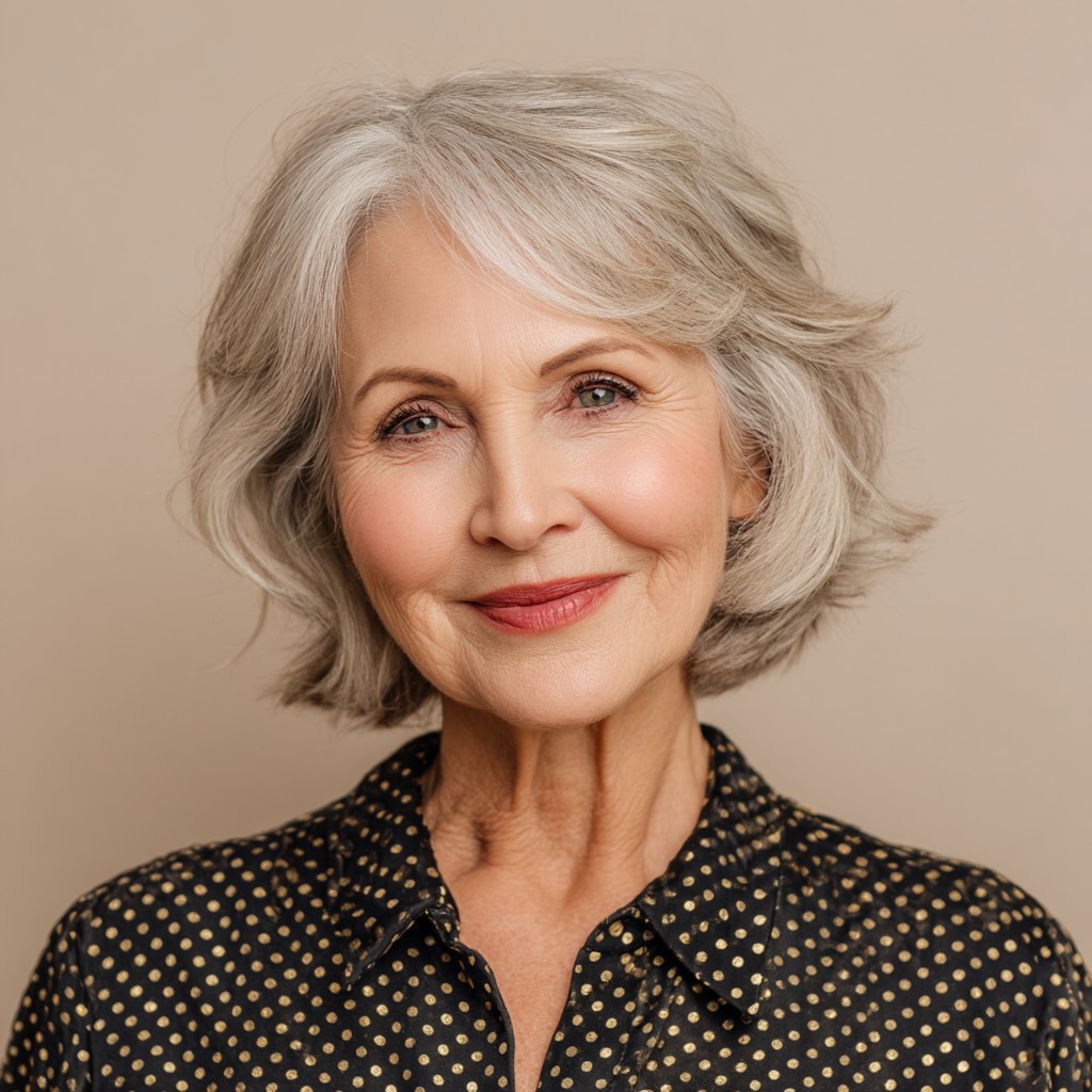 Soft Layered Silver Bob with Playful Volume