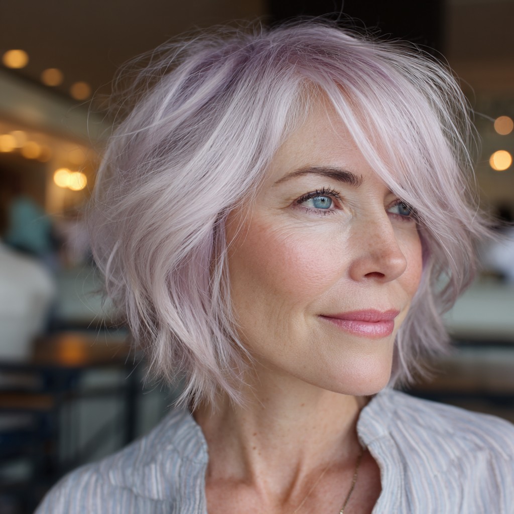 Soft Pastel Layered Bob with Feathered Ends