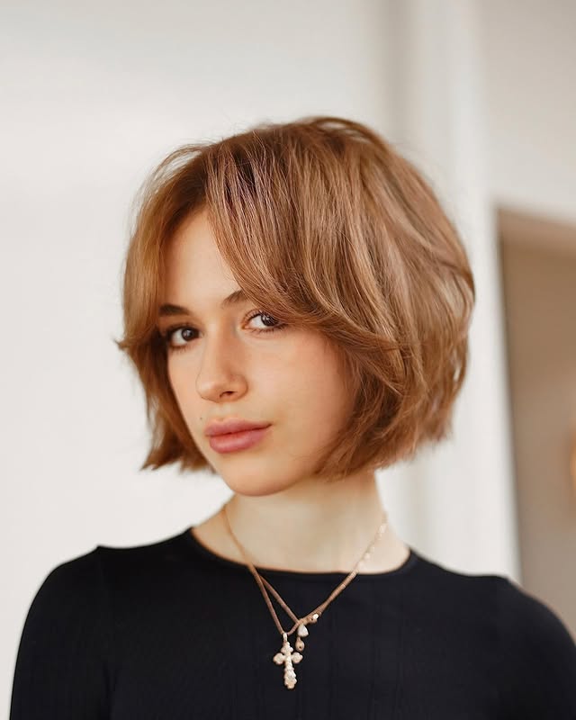 Soft Textured Bob with Middle Part Bangs