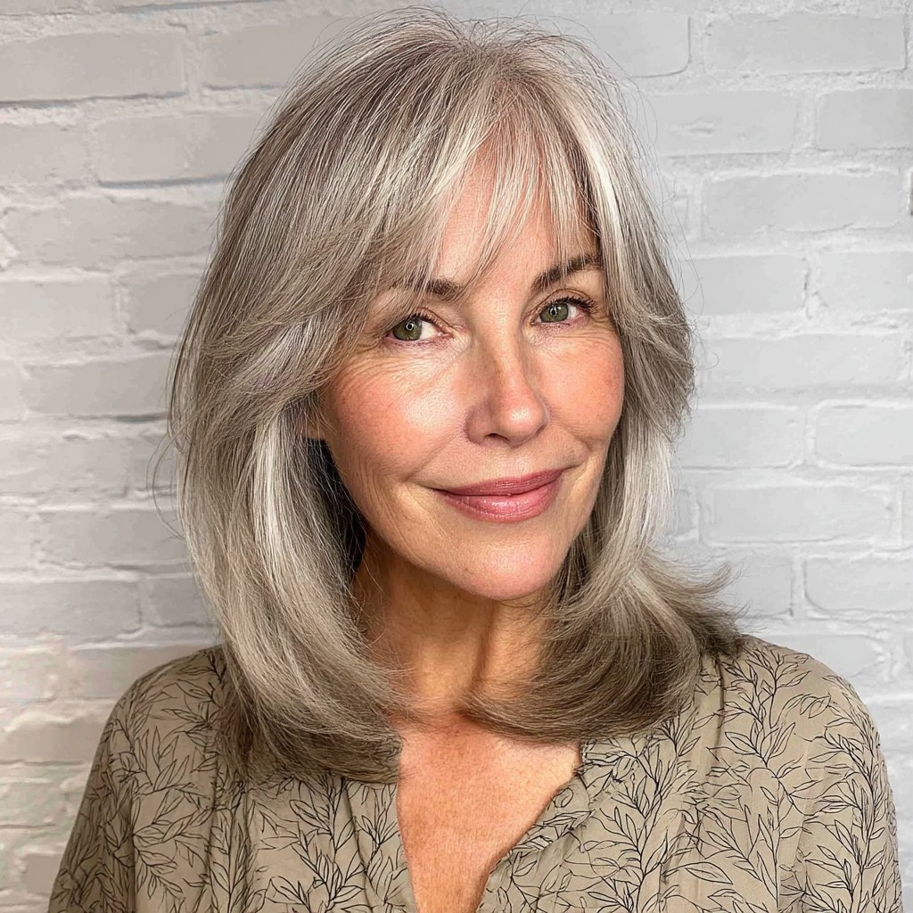 Softly Feathered Bangs with Smooth Layered Waves