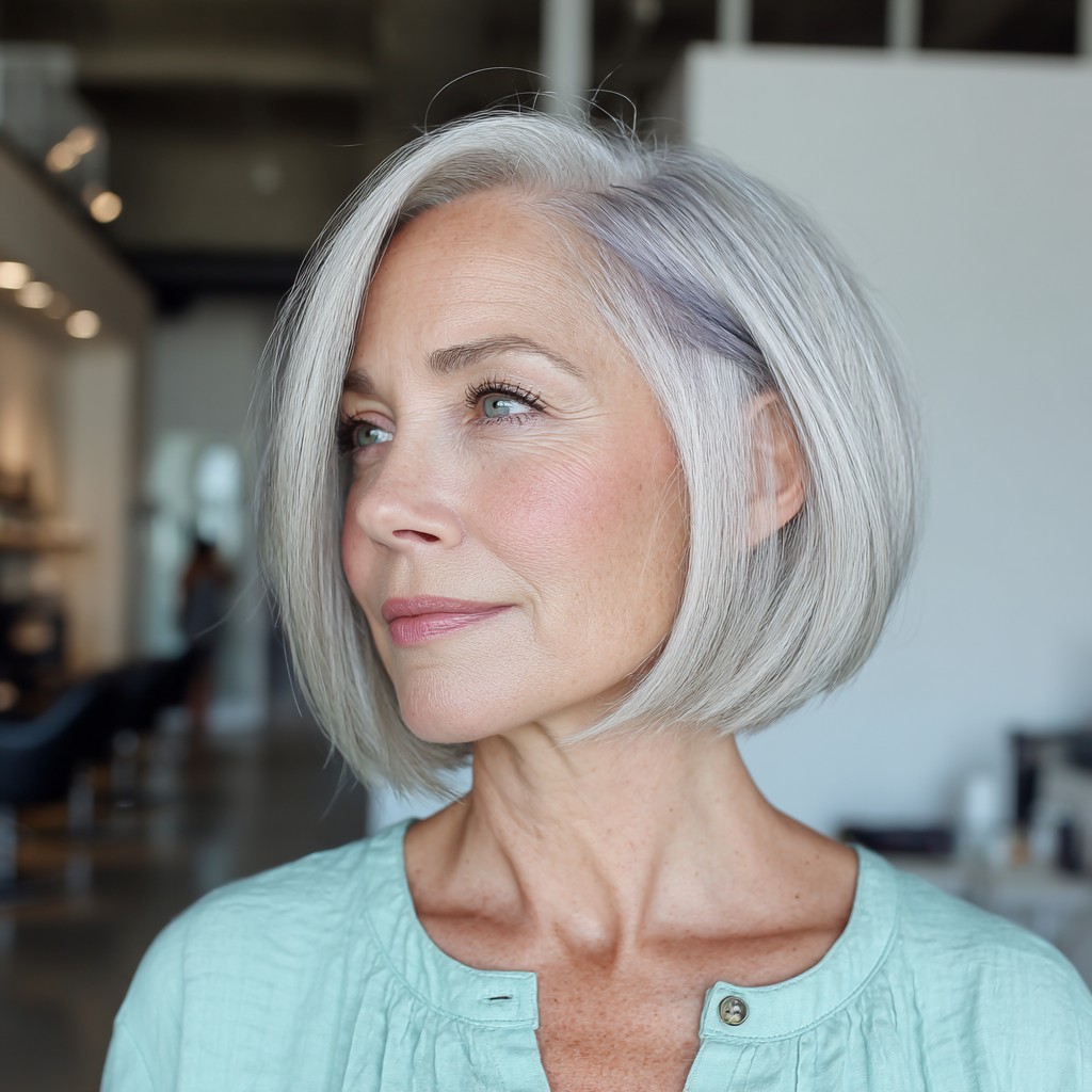 Softly Layered Silver Bob with Subtle Movement
