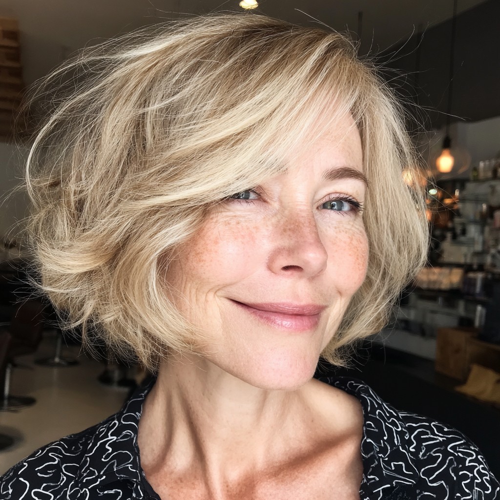 Softly Textured Cropped Bob with Gentle Waves
