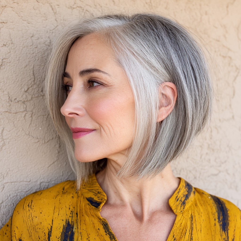 Stylish Silvery Layered Bob with Subtle Texture