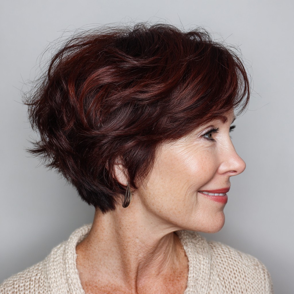 Textured Auburn Bob with Playful Layers
