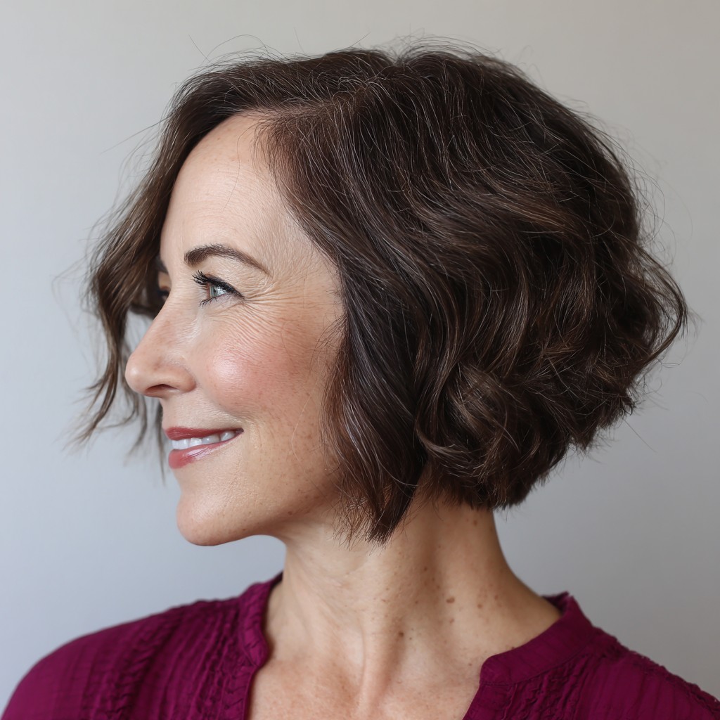 Textured Brunette Bob with Soft Curls